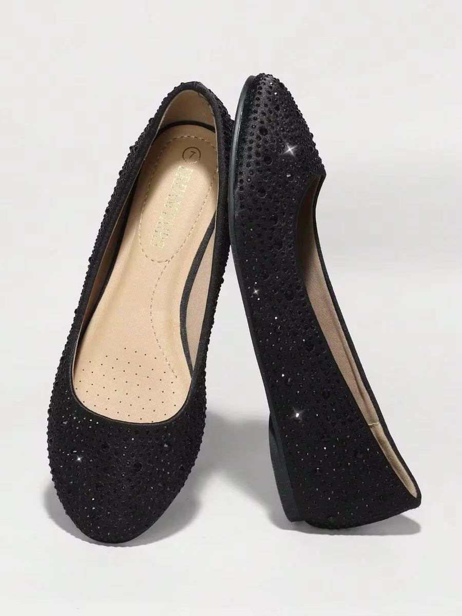 Women's Rhinestone Ballet Flats Glitter Slip-On Elegant Comfortable Round Toe Solid Color Valentines Party Wedding Shoes